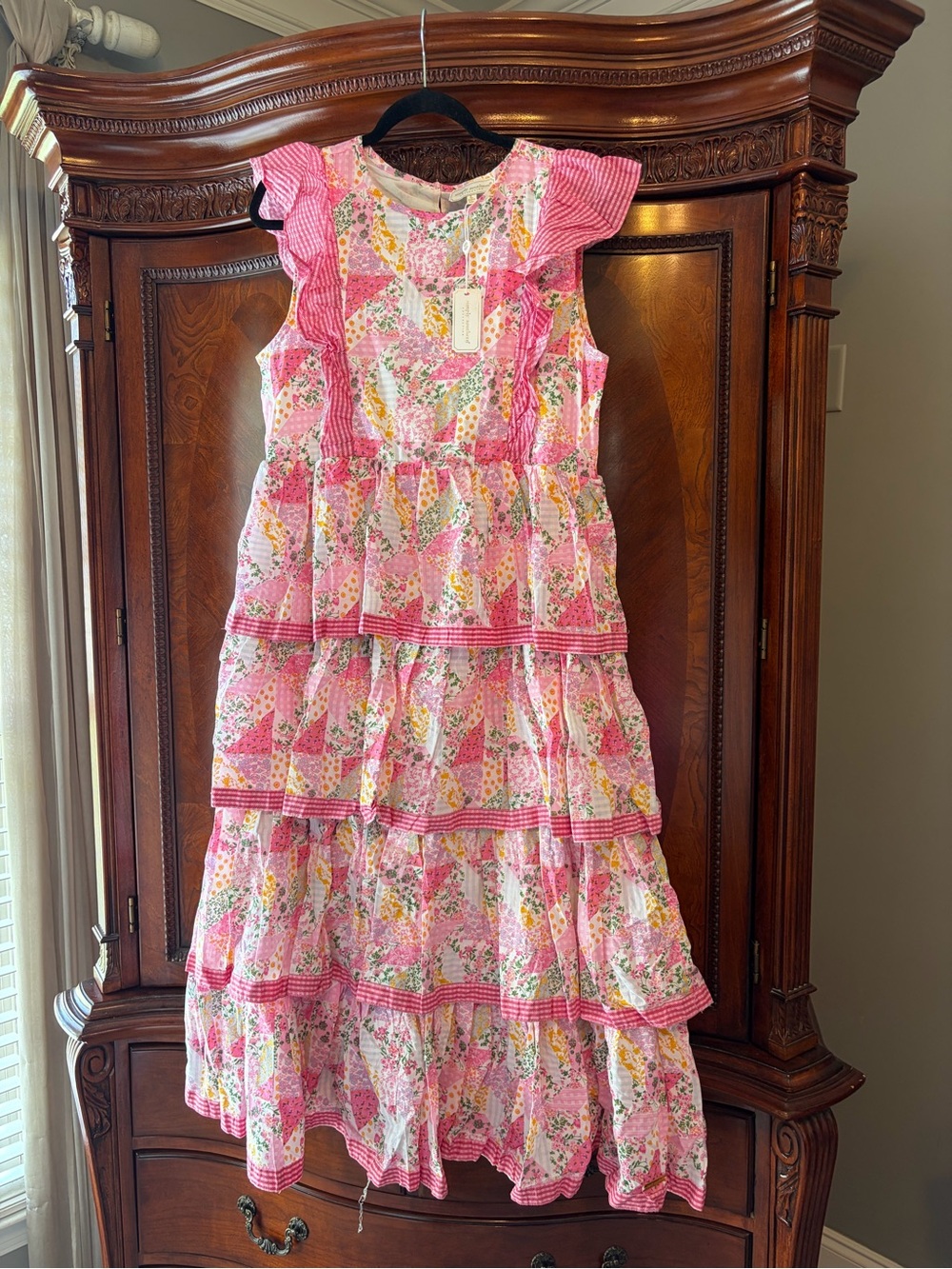 Simply Southern Pink Floral Tiered Ruffle Dress